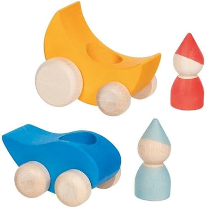 Houten Mannetjes in Auto - Druppel en Maan