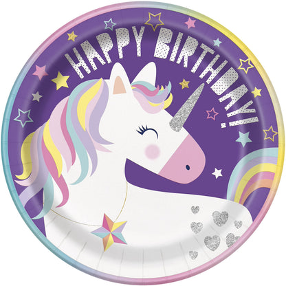 Piatti Ecologici in Carta - 23 cm - Festa a Tema Unicorno - Confezione da 8