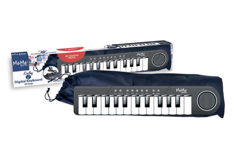 MeMe digitaal toetsenbord met 25 toetsen, middenkruis met draagtas, USB-kabel, 8 tonen, 8 ritmes, 5 demo, metronoom, transpose transmissie 1 octaaf, concert, schooltoetsenbord, afmetingen: 37 cm x 7