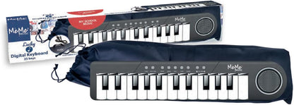 MeMe digitaal toetsenbord met 25 toetsen, middenkruis met draagtas, USB-kabel, 8 tonen, 8 ritmes, 5 demo, metronoom, transpose transmissie 1 octaaf, concert, schooltoetsenbord, afmetingen: 37 cm x 7