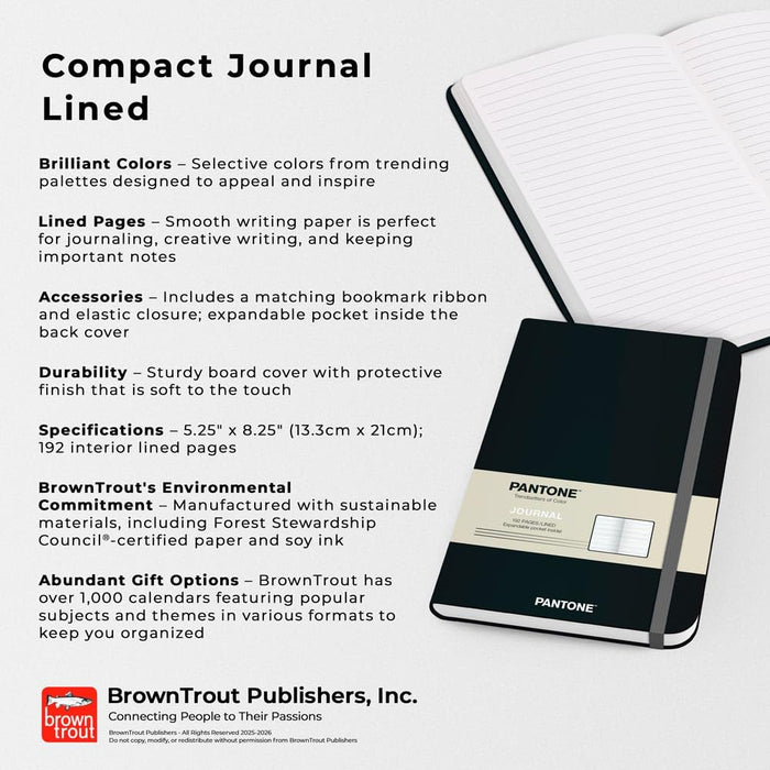 Pantone Official Black 5.25 X 8.25 Inch Lined Compact Journal Non-Dated