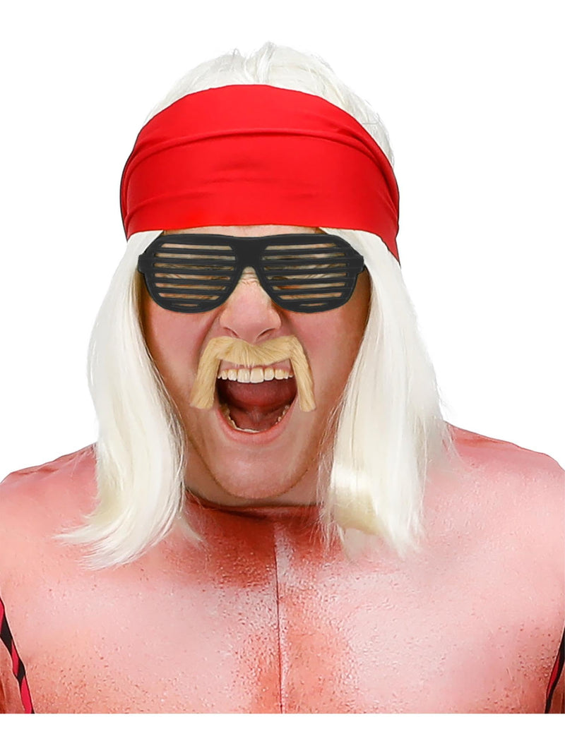 Smiffys 90s Wrestling Star Kit, Blonde Wig, Bandana, Self Adhesive Tash & Specs, 1990's Fancy Dress, 1990s Dress Up Wigs