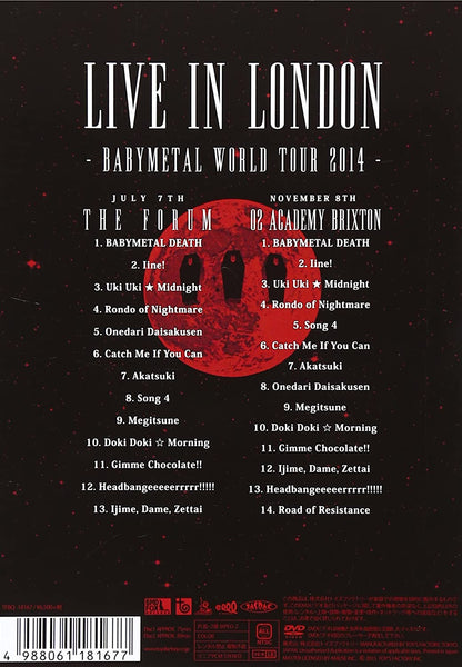 Babymetal - Live In London Babymetal World Tour 2014 (2DVDS)  TFBQ-18167