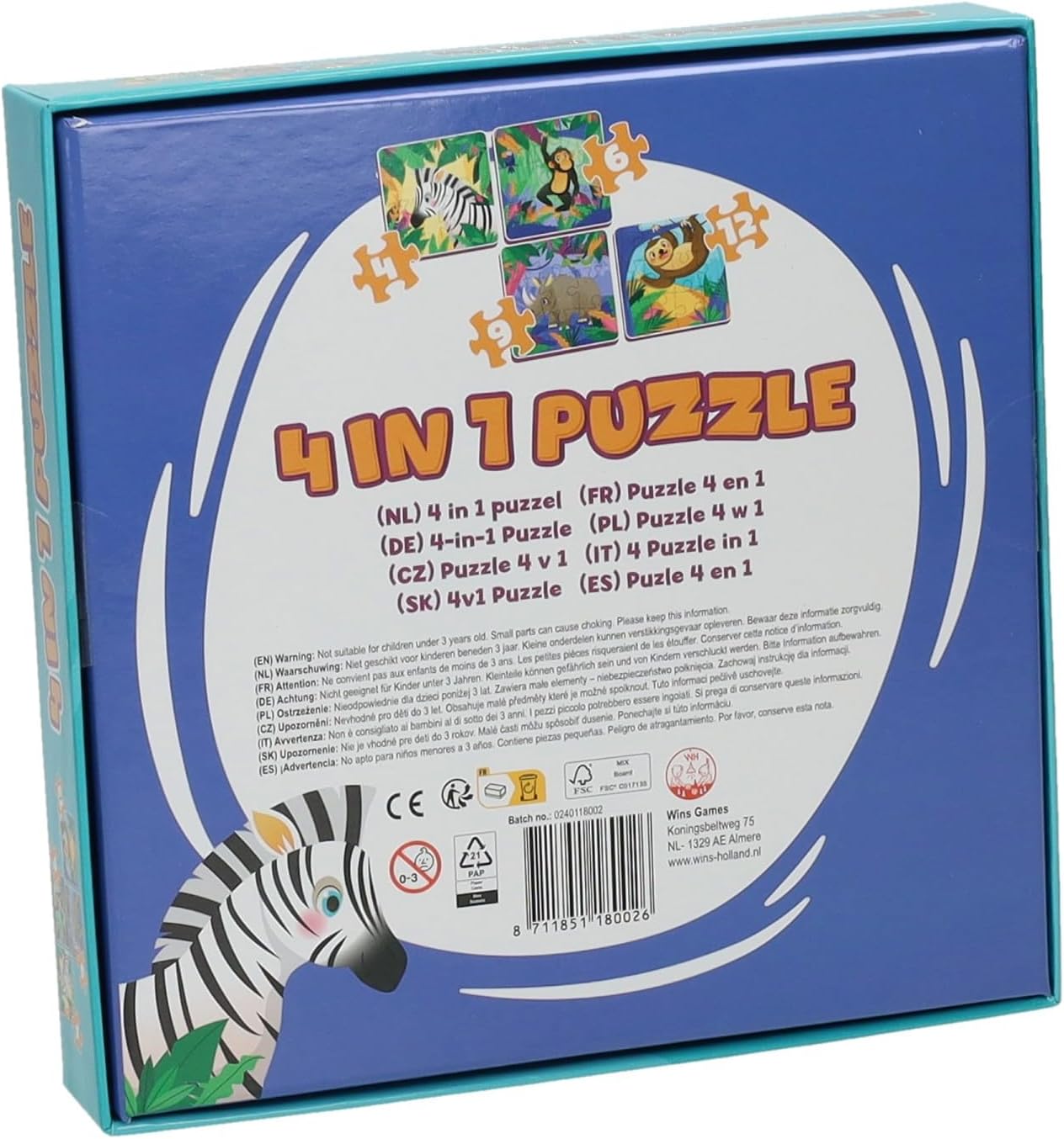 Puzzle 4 in 1 Wildtiere Puzzle für Kinder ab 3 Jahren