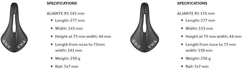 Fizik Tempo Aliante R5 Road Bike Saddle, Carbon Reinforced Shell with Alloy Rails, 155mm Width, Black