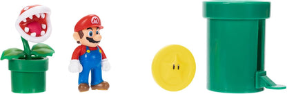 Nintendo Super Mario Soda Jungle Diorama Includes 3 Figures and 2 Accessories: 2.5-Inch Mario, Wiggler, Piranha Plant, Warp Pipe, Coin. Ages 3+ (Officially Licensed)