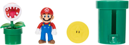 Nintendo Super Mario Soda Jungle Diorama Includes 3 Figures and 2 Accessories: 2.5-Inch Mario, Wiggler, Piranha Plant, Warp Pipe, Coin. Ages 3+ (Officially Licensed)