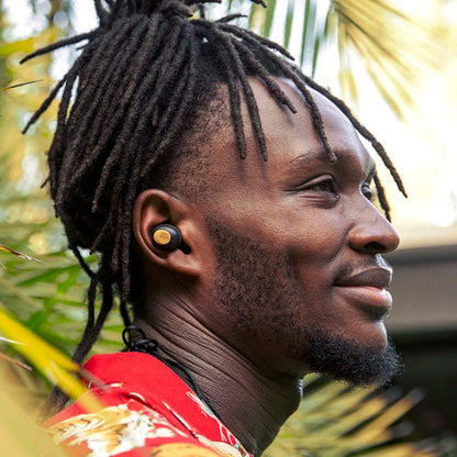 House of Marley Champion True Wireless, Auricolari Bluetooth 5.0 Compatti con Custodia Ricaricabile a Ricarica Rapida, Include 3 Paia di Auricolari Gel Multiformato, Materiale Ecosostenibili, Nero