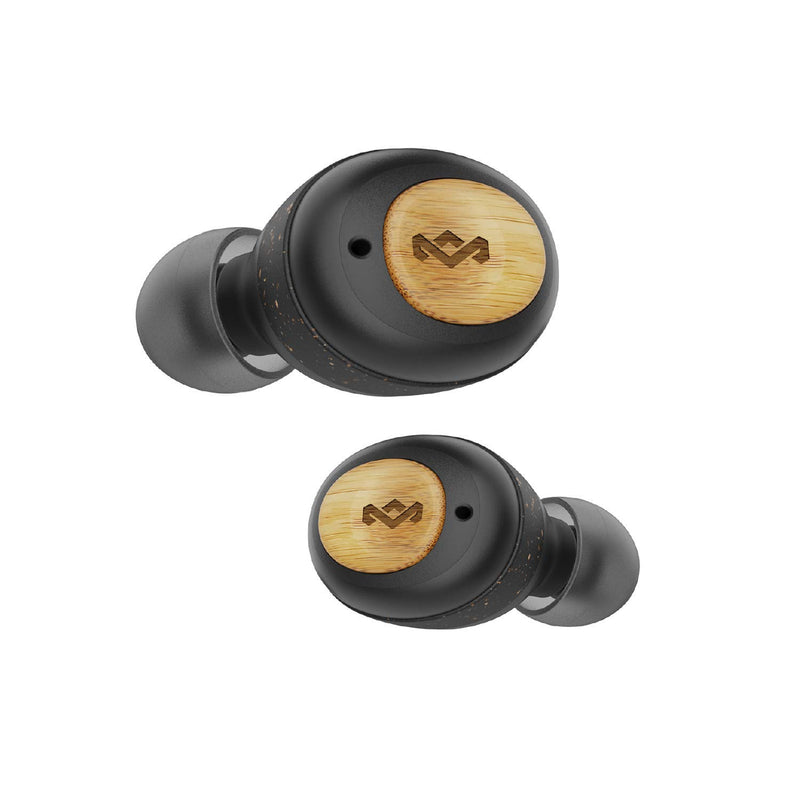 House of Marley Champion True Wireless, Auricolari Bluetooth 5.0 Compatti con Custodia Ricaricabile a Ricarica Rapida, Include 3 Paia di Auricolari Gel Multiformato, Materiale Ecosostenibili, Nero