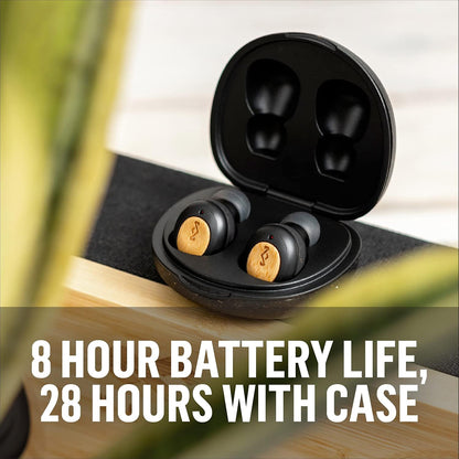 House of Marley Champion True Wireless, Auricolari Bluetooth 5.0 Compatti con Custodia Ricaricabile a Ricarica Rapida, Include 3 Paia di Auricolari Gel Multiformato, Materiale Ecosostenibili, Nero