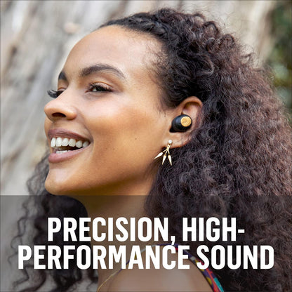 House of Marley Champion True Wireless, Auricolari Bluetooth 5.0 Compatti con Custodia Ricaricabile a Ricarica Rapida, Include 3 Paia di Auricolari Gel Multiformato, Materiale Ecosostenibili, Nero