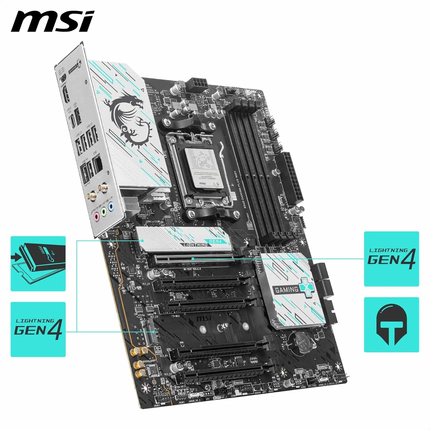 MSI B840 GAMING PLUS WIFI Motherboard, ATX - Supports AMD Ryzen 9000/8000 / 7000 Processors, AM5 - DDR5 Memory Boost 8000+ MT/s (OC), PCIe 4.0 x16, M.2 Gen4, Wi-Fi 7, 2.5G LAN