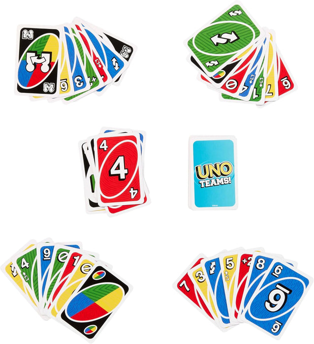 Mattel Games UNO Teams Card Game for Family Nights, Game Nights, Travel, Camping & Parties for Players 7 And Up In Up To Four Teams, With Cards Any Colorblind Player Can Use, HXT58