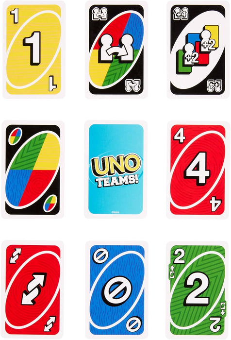 Mattel Games UNO Teams Card Game for Family Nights, Game Nights, Travel, Camping & Parties for Players 7 And Up In Up To Four Teams, With Cards Any Colorblind Player Can Use, HXT58