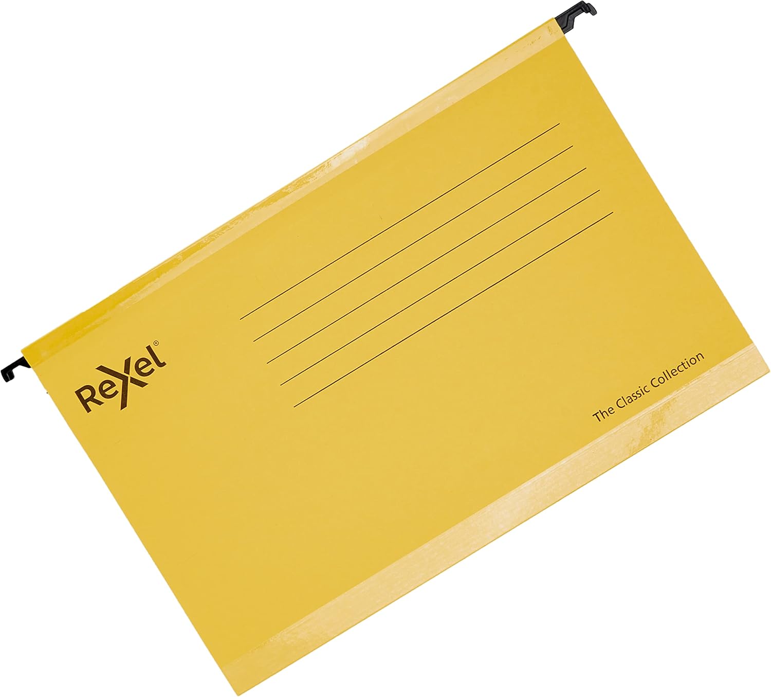Rexel Classic Foolscap Reinforced Suspension Files for Filing Cabinets, 15 mm V base, 100 Percent Recycled Card, Yellow, Pack of 25, 2115593