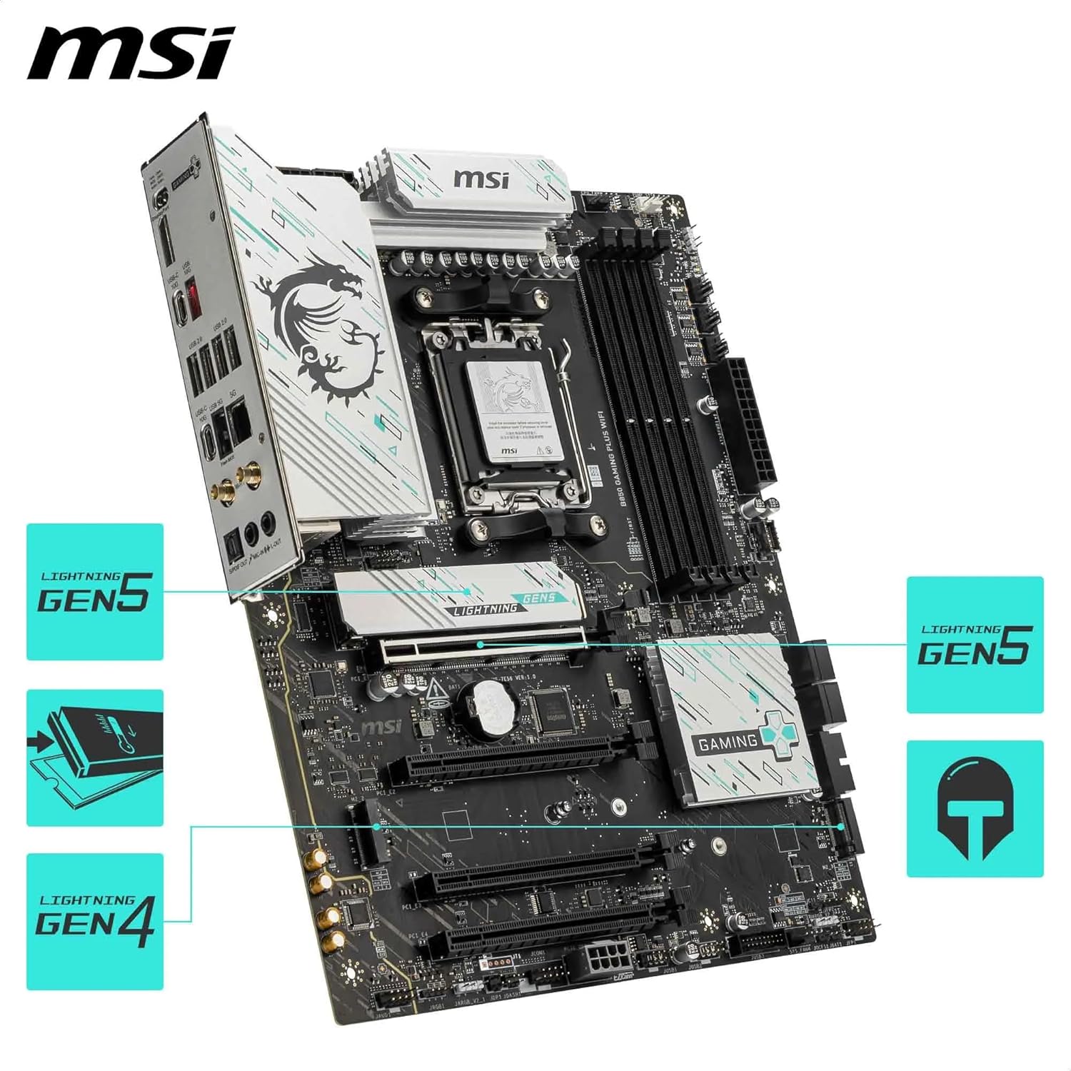 MSI B850 GAMING PLUS WIFI Motherboard, ATX - Supports AMD Ryzen 9000/8000 / 7000 Processors, AM5 - DDR5 Memory Boost 8200+ MT/s (OC), PCIe 5.0 x16 & 4.0 x16, M.2 Gen5, Wi-Fi 7, 5G LAN