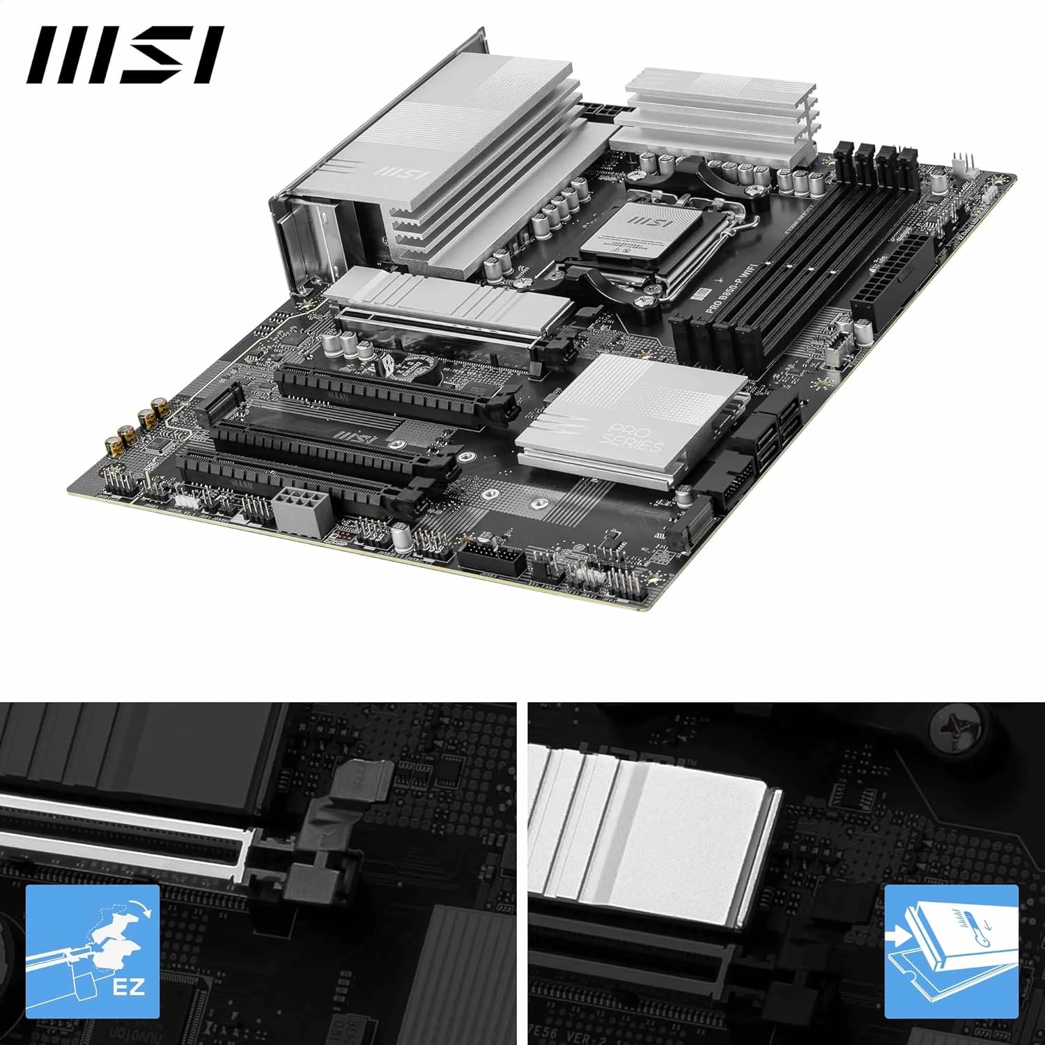 MSI PRO B850-P WIFI Motherboard, ATX - Supports AMD Ryzen 9000/8000 / 7000 Processors, AM5 - DDR5 Memory Boost (8200+ MT/s OC), PCIe 5.0 x16 & 4.0 x16, M.2 Gen5, Wi-Fi 7, 5G LAN
