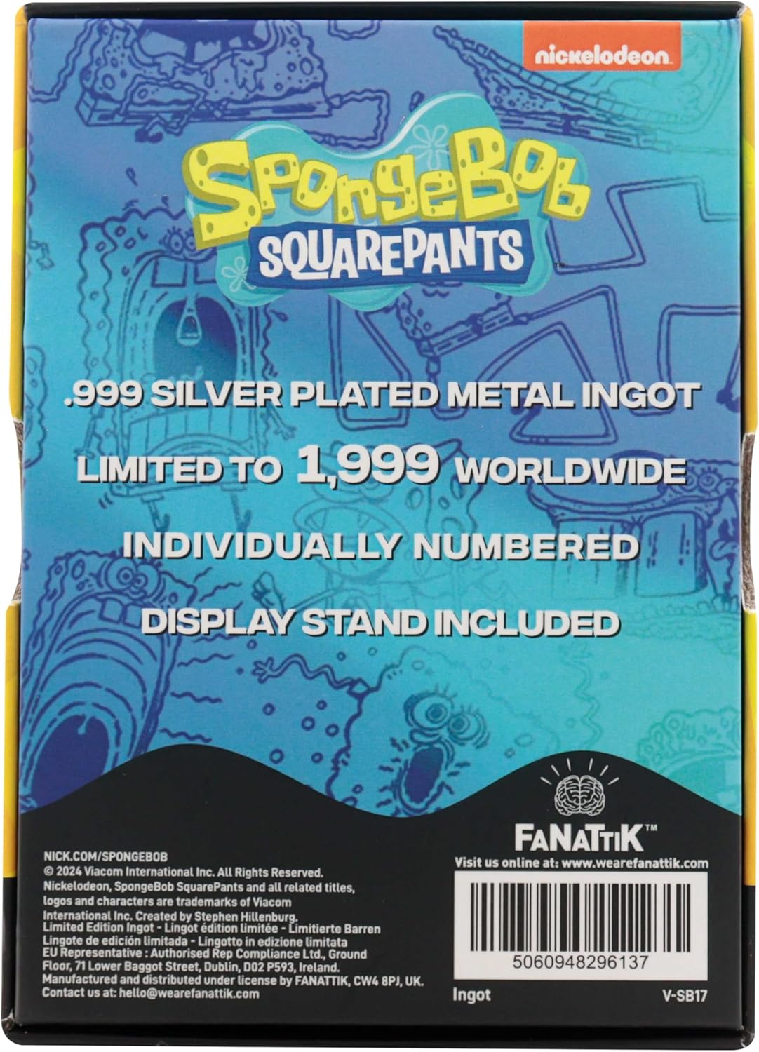 FaNaTtik SpongeBob SquarePants 25th Anniversary .999 Silver Plated Metal Ingot