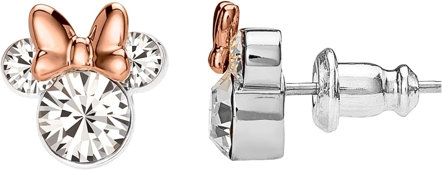 Minnie Mouse Two Tone Plated Crystal Stud Earrings