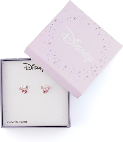 Minnie Mouse Silver Plated Pink Crystal Stud Earrings for Girls and Women