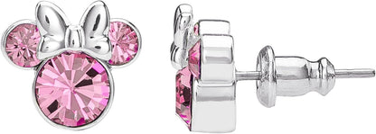 Minnie Mouse Silver Plated Pink Crystal Stud Earrings for Girls and Women
