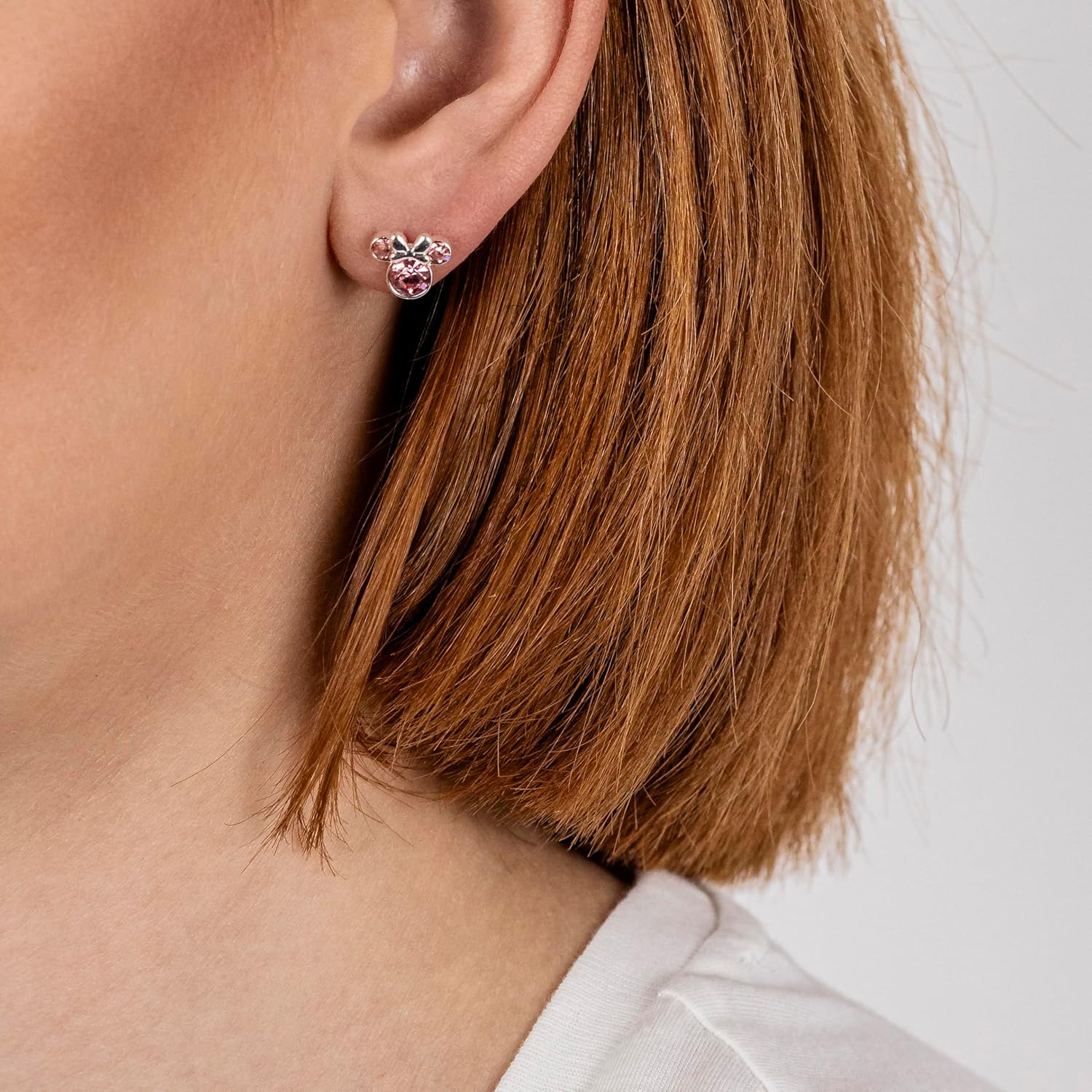 Minnie Mouse Silver Plated Pink Crystal Stud Earrings for Girls and Women