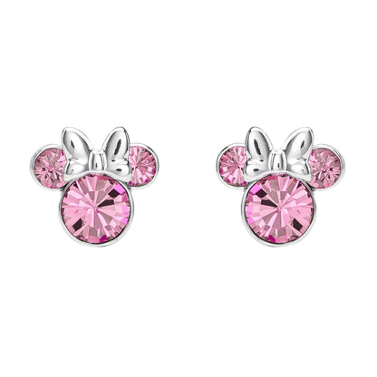 Minnie Mouse Silver Plated Pink Crystal Stud Earrings for Girls and Women