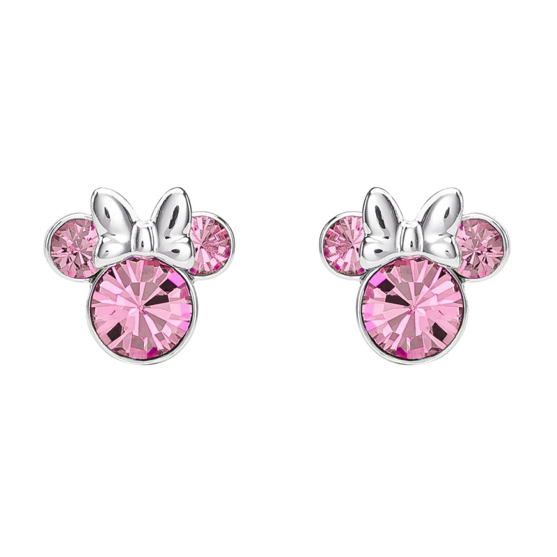 Minnie Mouse Silver Plated Pink Crystal Stud Earrings for Girls and Women
