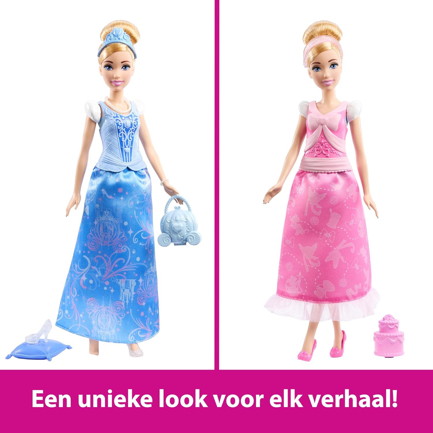 Mattel Disney Princess Toys, Cinderella Fashion Doll with 2 Looks, 9 Accessories, 2 Snap-On Bodices & 2 Skirts, 2-in-1 Stories Inspired by Disney Movie