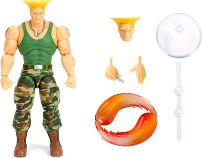 Jada Toys Street Fighter II Guile Action Figure 1:12 Scale, 6" Tall, Interchangeable Heads, Hands & Accessories