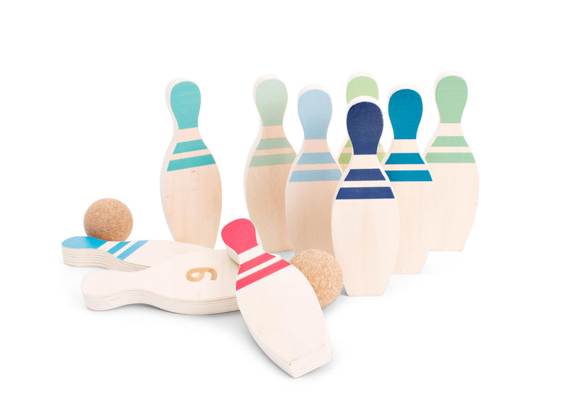 BS Toys Houten kegelspel, indoor- en outdoorspeelgoed, bevordert teamwerk en patroonherkenning, voor kinderen vanaf 3 jaar en ouder, 2-4 spelers