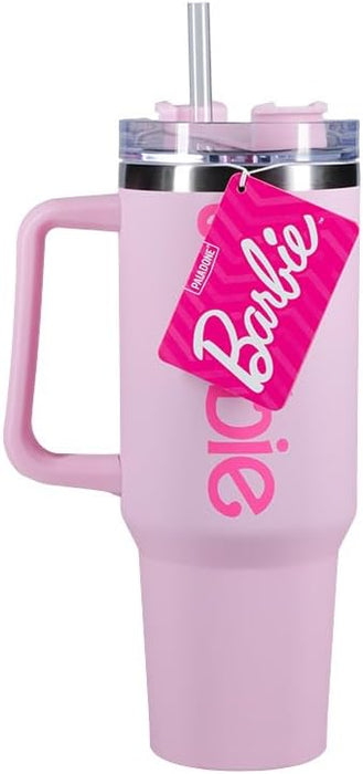 Barbie Official Licensed Pink Logo H2O Bottle, Quencher Stainless Steel Vacuum Insulated Tumbler with Lid and Straw for Water, Iced Tea or Coffee | Paladone