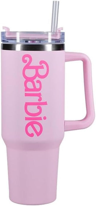 Barbie Official Licensed Pink Logo H2O Bottle, Quencher Stainless Steel Vacuum Insulated Tumbler with Lid and Straw for Water, Iced Tea or Coffee | Paladone