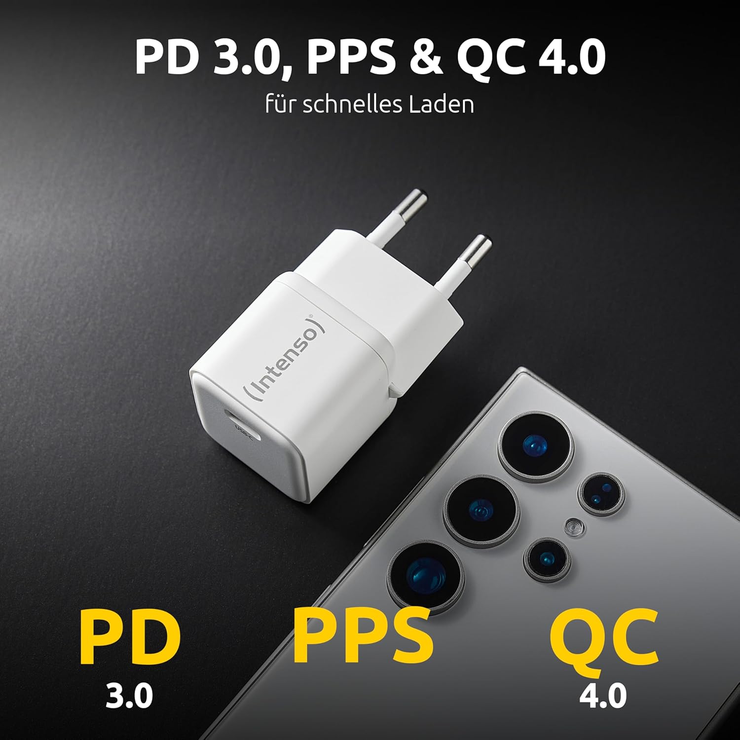 Intenso W30C + C315C 7803042 USB Charger Indoor Output Current Max. 3A 1 x USB-C® GaN, USB Power Delivery (USB-PD