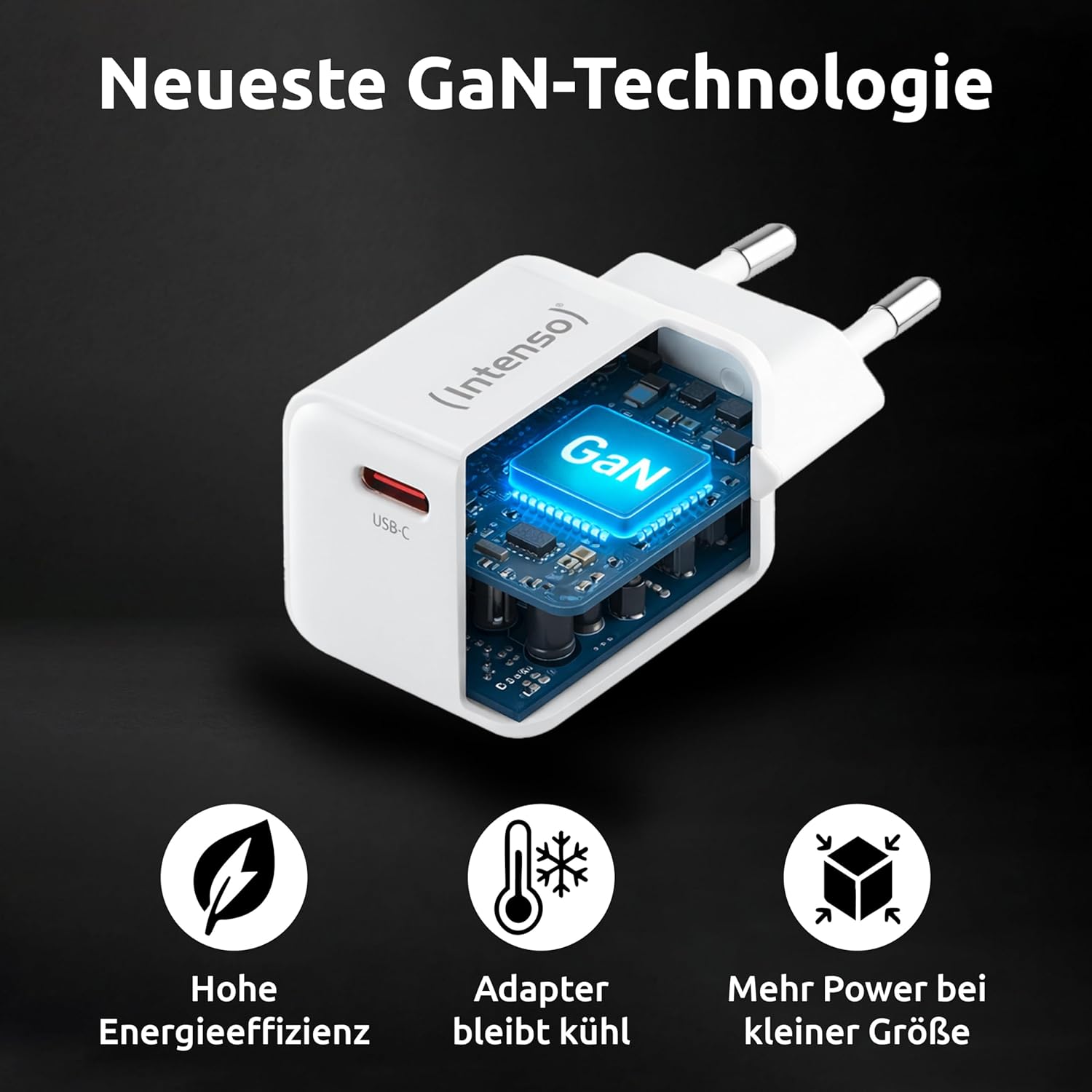 Intenso W30C + C315C 7803042 USB Charger Indoor Output Current Max. 3A 1 x USB-C® GaN, USB Power Delivery (USB-PD