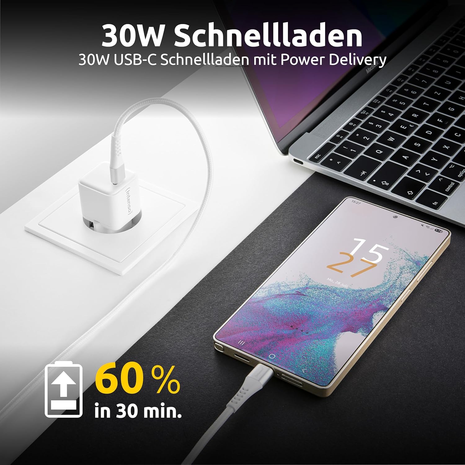 Intenso W30C + C315C 7803042 USB Charger Indoor Output Current Max. 3A 1 x USB-C® GaN, USB Power Delivery (USB-PD