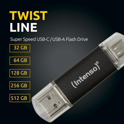 Intenso Twist Line 256 GB, Dual USB 3.2 Gen 1x1, USB-C and USB-A, 70 MB/s, Anthracite