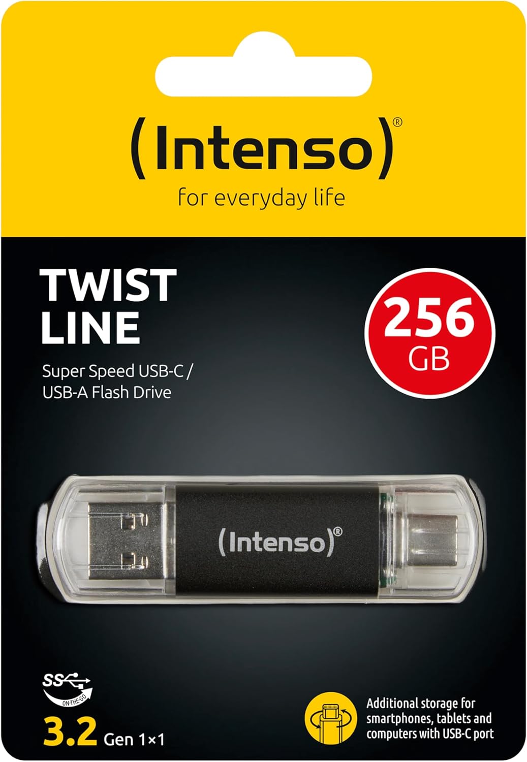 Intenso Twist Line 256 GB, Dual USB 3.2 Gen 1x1, USB-C and USB-A, 70 MB/s, Anthracite