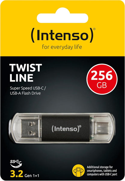 Intenso Twist Line 256 GB, Dual USB 3.2 Gen 1x1, USB-C and USB-A, 70 MB/s, Anthracite