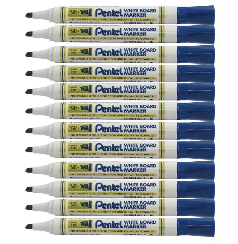 Pentel 4.5mm Chisel Tip White Board Marker - Blue (Pack of 12), MW86-CE