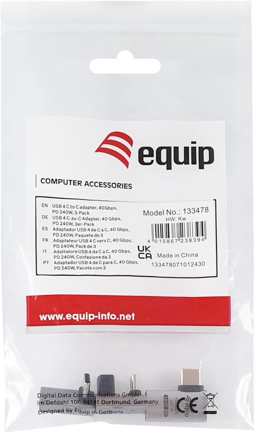 Equip 133478 USB 4C to C Adapter 40Gbps PD 240W Pack of 3