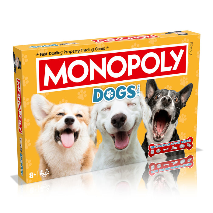 Winning Moves Dogs Monopoly Board Game English Edition, Play with your favourite canines from Pomeranian, Siberian Husky and Shiba Inu, Fun family board game for ages 8 and up