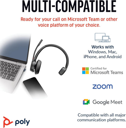 Poly Voyager 4310 UC Wireless Headset (Plantronics) - Single-Ear Bluetooth Headset w/Noise-Canceling Boom Mic - Connect PC/Mac/Mobile via Bluetooth - Works w/Teams (Certified), Zoom 2024 Version (USB-C & USB-A)