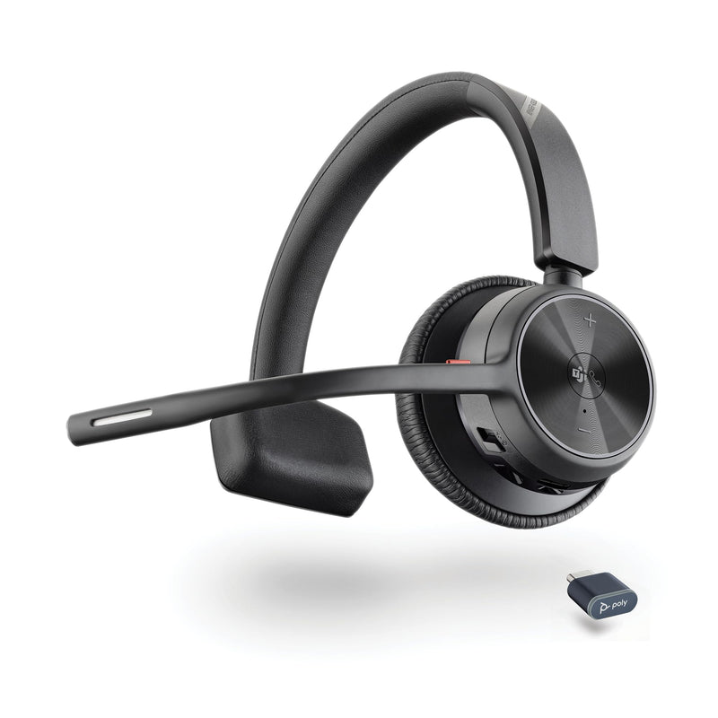 Poly Voyager 4310 UC Wireless Headset (Plantronics) - Single-Ear Bluetooth Headset w/Noise-Canceling Boom Mic - Connect PC/Mac/Mobile via Bluetooth - Works w/Teams (Certified), Zoom 2024 Version (USB-C & USB-A)