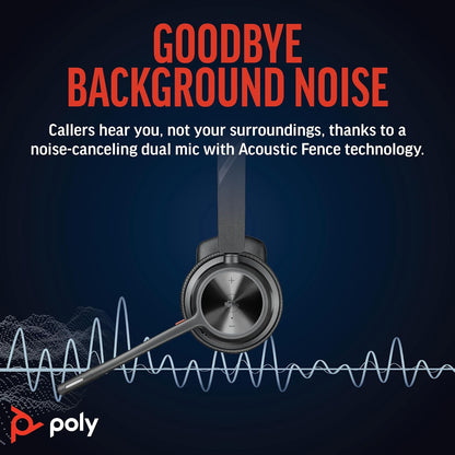 Poly Voyager 4310 UC Wireless Headset (Plantronics) - Single-Ear Bluetooth Headset w/Noise-Canceling Boom Mic - Connect PC/Mac/Mobile via Bluetooth - Works w/Teams (Certified), Zoom 2024 Version (USB-C & USB-A)