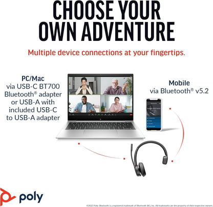 Poly Voyager 4310 UC Wireless Headset (Plantronics) - Single-Ear Bluetooth Headset w/Noise-Canceling Boom Mic - Connect PC/Mac/Mobile via Bluetooth - Works w/Teams (Certified), Zoom 2024 Version (USB-C & USB-A)