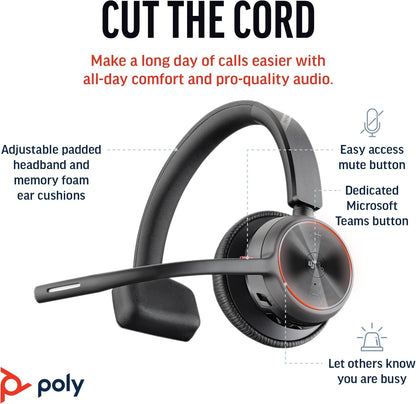 Poly Voyager 4310 UC Wireless Headset (Plantronics) - Single-Ear Bluetooth Headset w/Noise-Canceling Boom Mic - Connect PC/Mac/Mobile via Bluetooth - Works w/Teams (Certified), Zoom 2024 Version (USB-C & USB-A)
