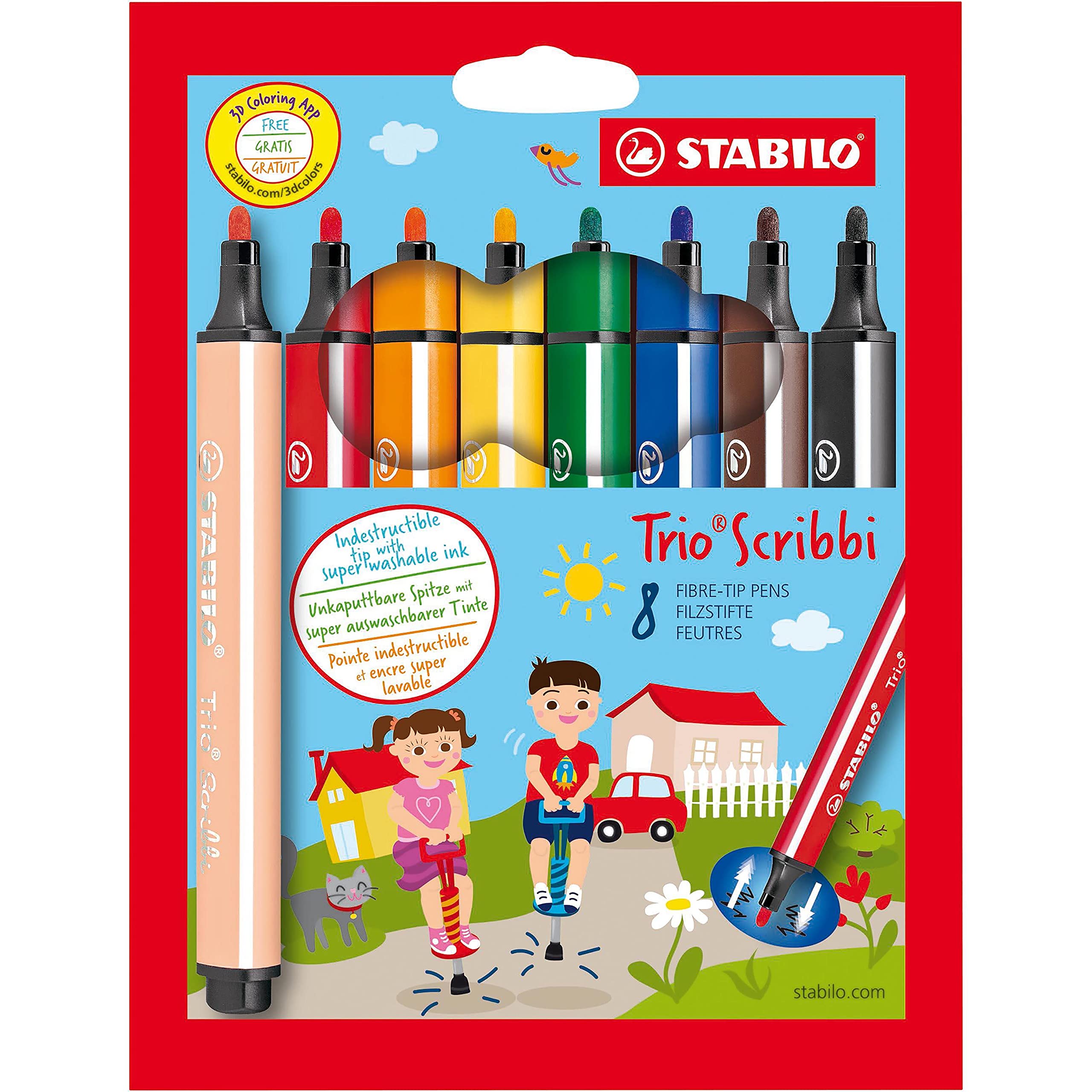 Stabilo - STABILO Trio Scribbi - Viltstift Met Meeverende Punt - Set 8 Stuks