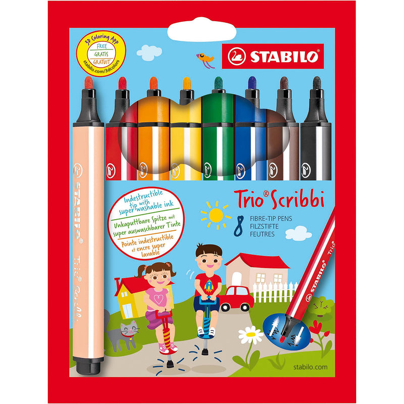 Stabilo - STABILO Trio Scribbi - Viltstift Met Meeverende Punt - Set 8 Stuks