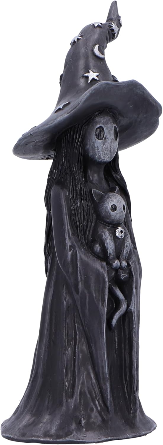 Nemesis Now Little Souls - Glimmer Figurine 12cm, Resin, Black, Witch Ghost with Cat Figurine, Cast in the Finest Resin, Expertly Hand-Painted